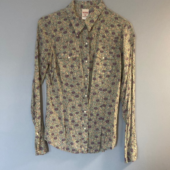 True religion mauve green with flower pattern with white pearl snap  buttons - Picture 1 of 4